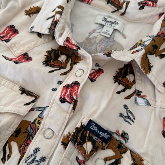 Wrangler Retro shirt Cream Western Print Horses de Button-Up Women’s size xs - Picture 11 of 13